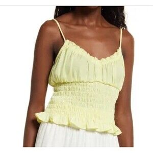 Open Edit Tank Top Womens Small Yellow Smocked Detail Cami NWOT